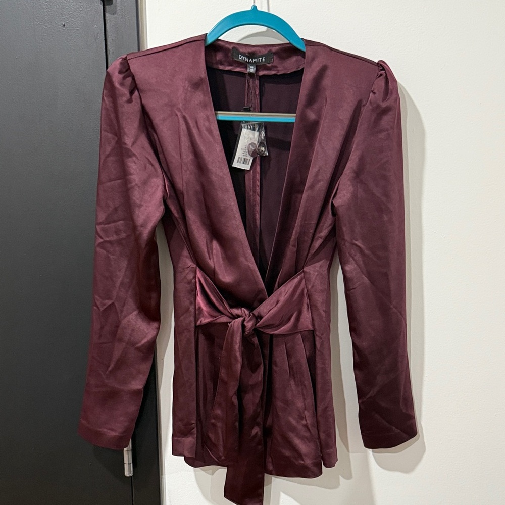 Dynamite Burgundy Blazer with Tie Waist
